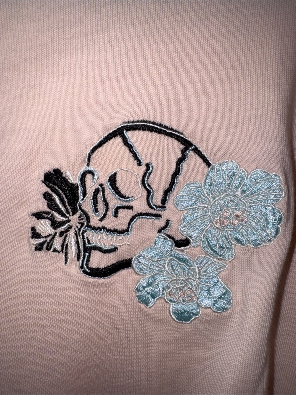 The Kooples Light Pink Cropped Tee with Blue Floral Skull Embroidery - Picture 4 of 6